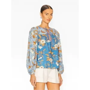 Ulla Johnson Joanie Top Lapis Blue Bird Floral Print Puff‎ Sleeve Flowy Blouse S thumbnail 5