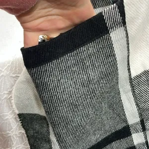 Shawl Vest with arm holes pockets Window Pane plaid oversized black gray white thumbnail 4