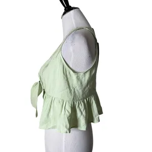 ZARA Tied Peplum Crop Top Womens M Pastel Green Plunging V Neck Festival NEW thumbnail 6