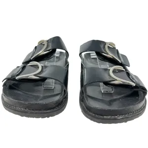 Zara Slide Sandals Buckles‎ Double Strap Faux Leather Black Size 41 US 10 thumbnail 3