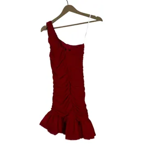 NWT Hello Molly One Shoulder Solid Mini Dress Red Glam Ruched Tulle Size 6 thumbnail 4