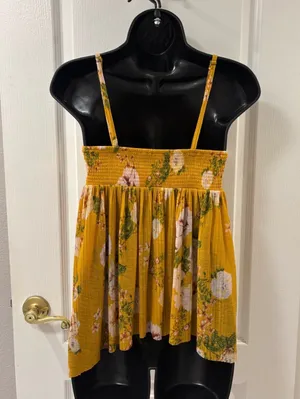 Free People Mirage Boho High-Low Tunic Twist-Front Raw Edge Floral Yellow Cami S thumbnail 2