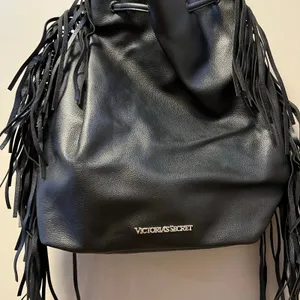 Victoria’s Secret Black‎ Faux Leather Fringe Backpack Boho Shoulder Bag thumbnail 2