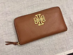 Tory Burch Britten Wallet Tan Zip Continental Pebbled Leather thumbnail 1