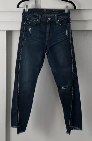 7 For All Mankind "The Ankle Skinny" Distressed Cropped Jeans thumbnail 1