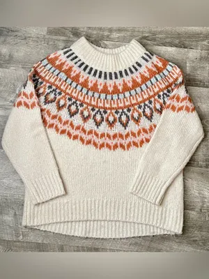 Aerie Pullover Knit Sweater Women's Cream Fair Isle Long Sleeve Sz S/P thumbnail 3