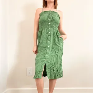 Universal Thread Green Button-Front Linen Smocked Sundress thumbnail 2