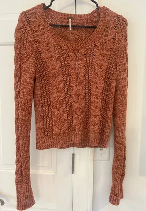 EUC Free People Medium Cable Knit Cotton Acrylic Sweater Burnt Orange thumbnail 1