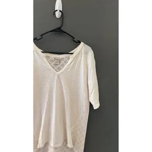 Lucky Brand Cream Cotton Pointelle Knit Top XL Womens Boho Cream Crochet Cottage thumbnail 5