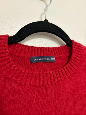 Brandy Melville Classic Pop of Red Wool Crewneck Sweater - OS thumbnail 3