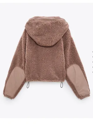 ZARA Sherpa Contrast Hooded‎ Bomber Jacket size Medium Teddy thumbnail 4