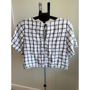 Anthropolgie Moon River April Embroidered Gingham Cropped Plaid Top Size L thumbnail 3
