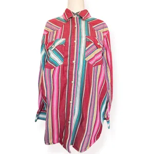 Wrangler Retro Western Pearl Snap Striped Shirt Pink Teal Cotton Small‎ Cowgirl thumbnail 10