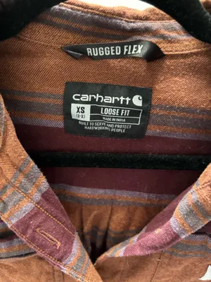 Carhartt Rugged Women’s Flex Maroon, Brown, and Gray Striped Flannel Shirt thumbnail 4