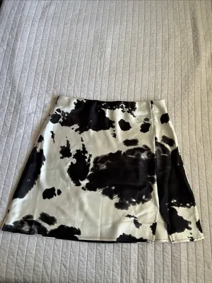 Renee c. USA champagne, black satin western cow print mini skirt L thumbnail 2