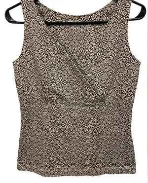 Eddie Bauer Brown Damask Form Fitting Sleeveless Cotton Stretch Gorpcore Blouse thumbnail 1