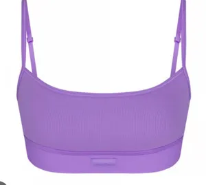 Skims Cotton Rib Scoop Bralette-Vivid Violet NWT XS thumbnail 1