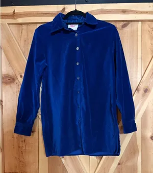 Vtg 80s 90s Blue Velvet Button Down Shirt Womens S Gothic Whimsigoth Blouse thumbnail 1
