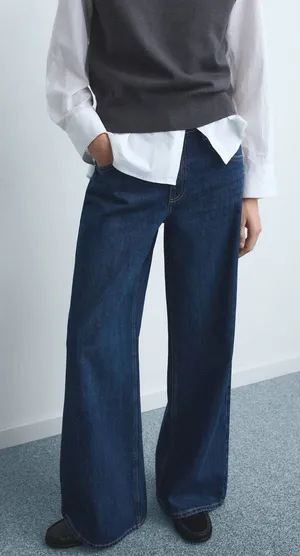 Mango Deep Indigo Wide-Leg Jeans Size 4 100% Cotton thumbnail 1