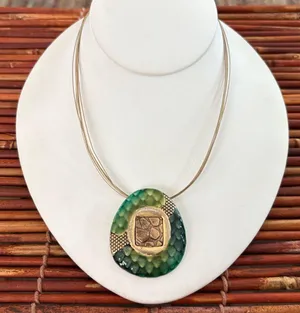 Chico's Emerald and Bronze Statement Necklace 16”-20” thumbnail 1