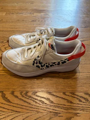 Nike Waffle Debut Sneakers White Orange Leopard thumbnail 2
