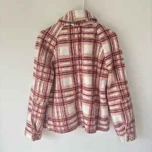 Avec Les Filles Plaid Zip Up Jacket Fleece White Pink Orange Shacket Cropped thumbnail 9