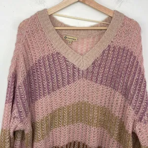 Democracy Chunky Knit V Neck Striped Relaxed Fit Sweater Pullover size XL thumbnail 2