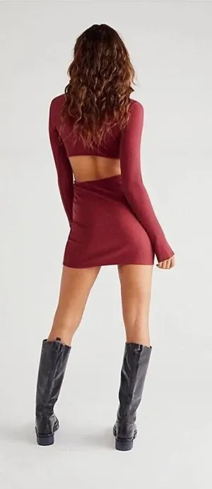 Free People Beach Guess Who's Back Rib Knit Cutout Dress Wild Garnet‎ Size Large thumbnail 1
