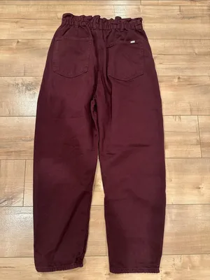 Zara Burgundy Wine Paperbag Elastic Waist Pants Sz 6 thumbnail 6