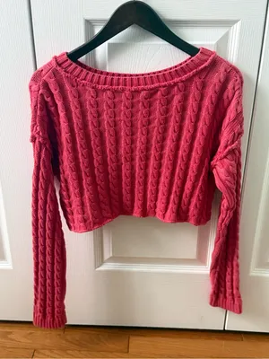 Free People Tuesday Cable Crop Sweater in Red thumbnail 3