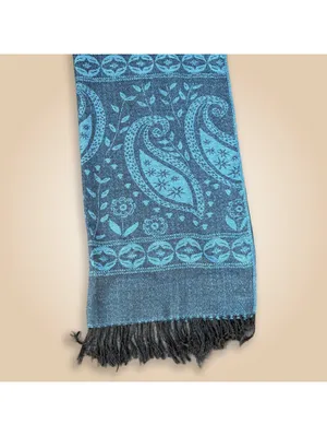 Blue and Black Paisley Pattern Acrylic Scarf with Fringe thumbnail 2
