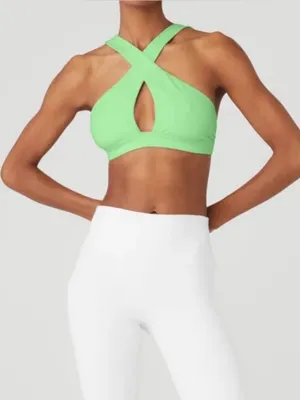 ALO Yoga destination bra in ultra mint thumbnail 1
