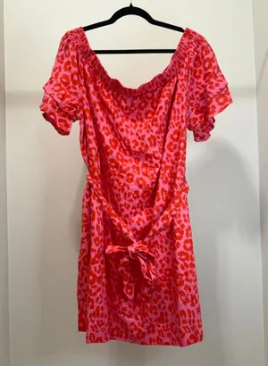 New York & Company Pink/Red Cheetah Print Off‑Shoulder Dress SzXXL NWT thumbnail 1