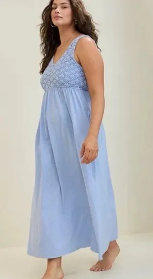 Aerie Crochet dress Maxi Ocean Sky Size XS Extra Small beach boho summer thumbnail 1