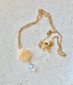 Handmade gold tone stainless steel boho chic quality glass beads necklace🌀🐚🌊 thumbnail 6