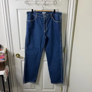 RE/DONE Loose Long‎ Jeans Blue Chunky Stitch Indigo High Rise Womens Size 30 thumbnail 4