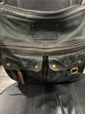 Fossil Dark black Leather Satchel with Brass Zipper Detail thumbnail 3