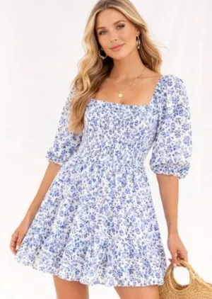 NWT Revolve | Super Natural by Secret Mission |Blue Greenport Puff Sleeve Dress thumbnail 1