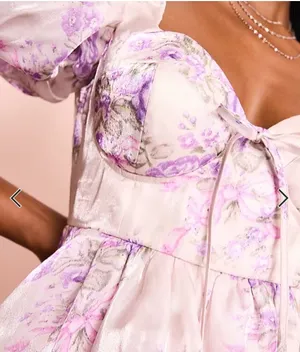 ASOS skater mini dress in purple & silver floral print thumbnail 2