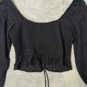 Hollister Milkmaid Black Smocked Crop Top Sheer Sleeve Peplum Size L Fairy thumbnail 3