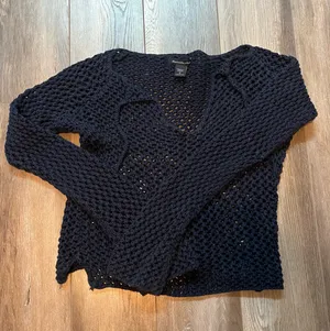 Vintage Y2K Abercrombie & Fitch Navy Blue Crochet Sweater thumbnail 1
