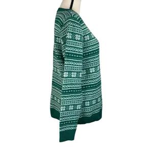 Croft & Barrow Small Sweater Fair Isle Crew Neck Long Sleeve Pullover Green New thumbnail 3