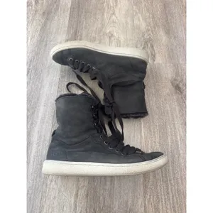 UGG Starlyn Black Leather Sherling High Top Sneaker Shoe Women's 6.5 US thumbnail 2