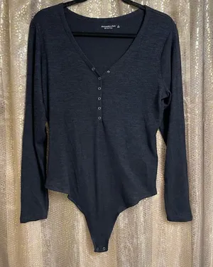 Abercrombie & Fitch Women’s Large Soft Cozy Navy Blue Button Down Bodysuit thumbnail 1
