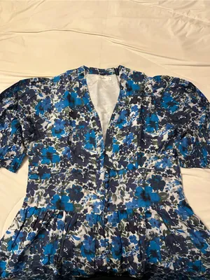 Farylina Floral Blue V-Neck Front Slit Maxi Dress - NWOT - Size XL thumbnail 6