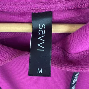 Savvi Purple Ribbed Long Sleeve Cutout Back Hoody Sporty Athletic Sweater M thumbnail 6