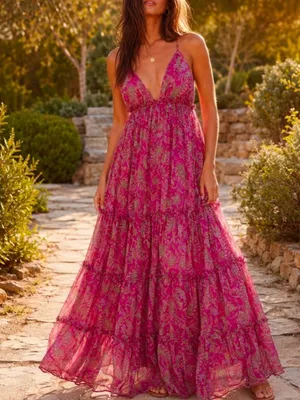 MISA Los Angeles Lia Paisley Chiffon Maxi Dress thumbnail 1