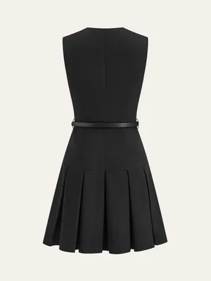 Commence black Sleeveless Keyhole-Neck Belted Pleated Mini Dress small thumbnail 2