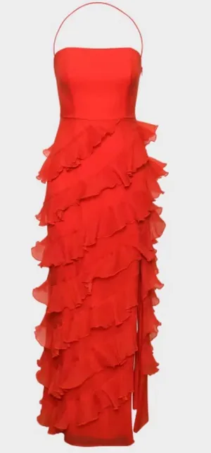 Hutch Lou ruffled tiered square neck halter midi dress thumbnail 1