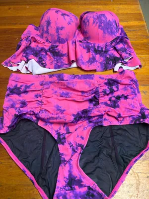 torrid Pink & Purple Tie-Dye Bandeau Swim Set thumbnail 1